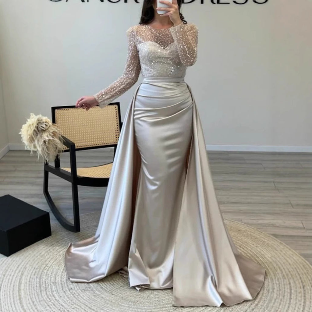 Elegant Long-Sleeve Sequined Evening Gown for Women