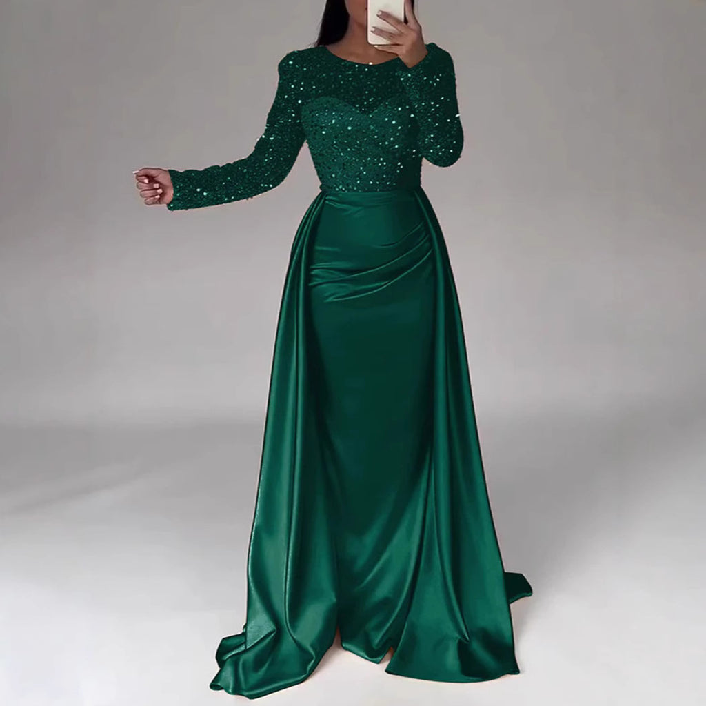 Elegant Long-Sleeve Sequined Evening Gown for Women