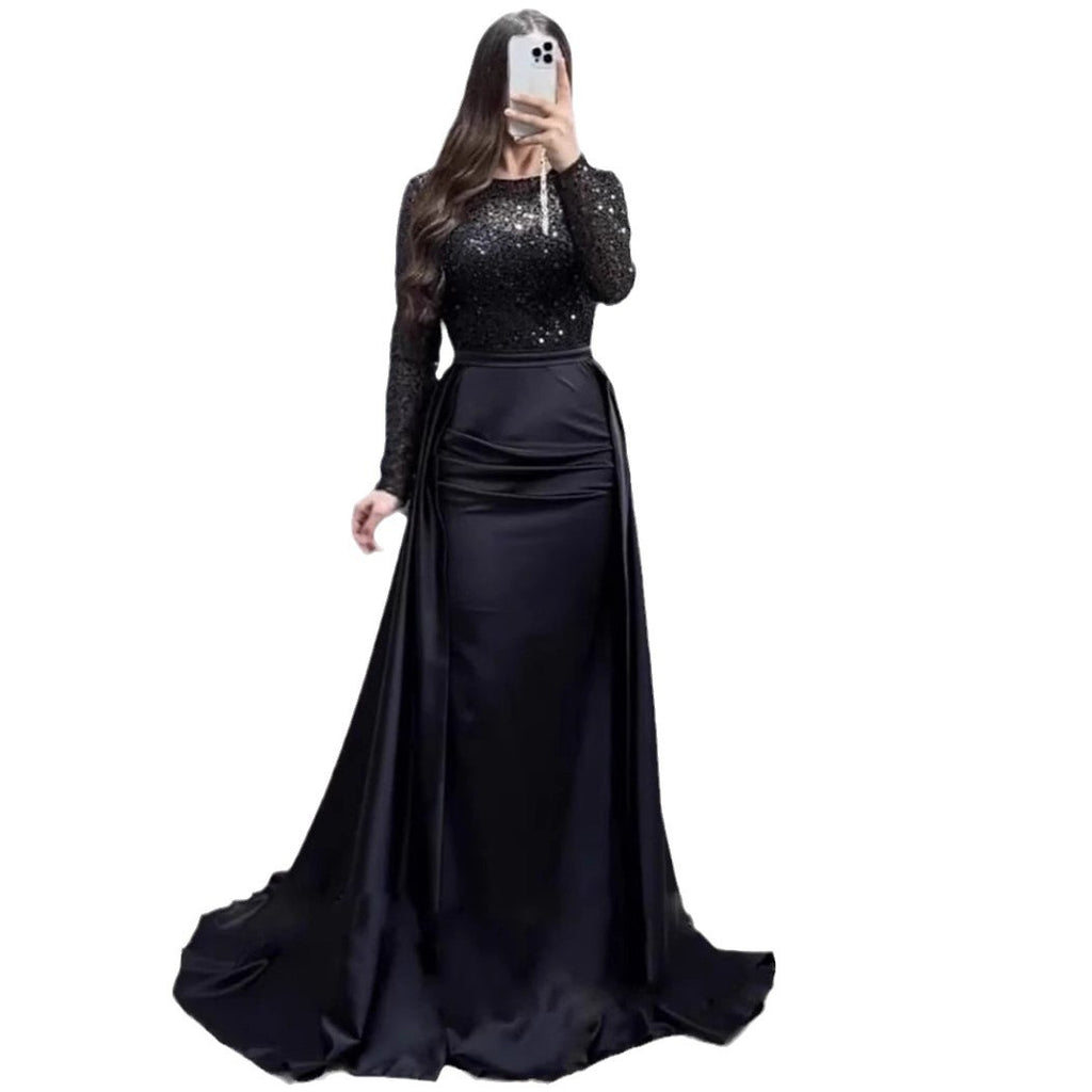 Elegant Long-Sleeve Sequined Evening Gown for Women