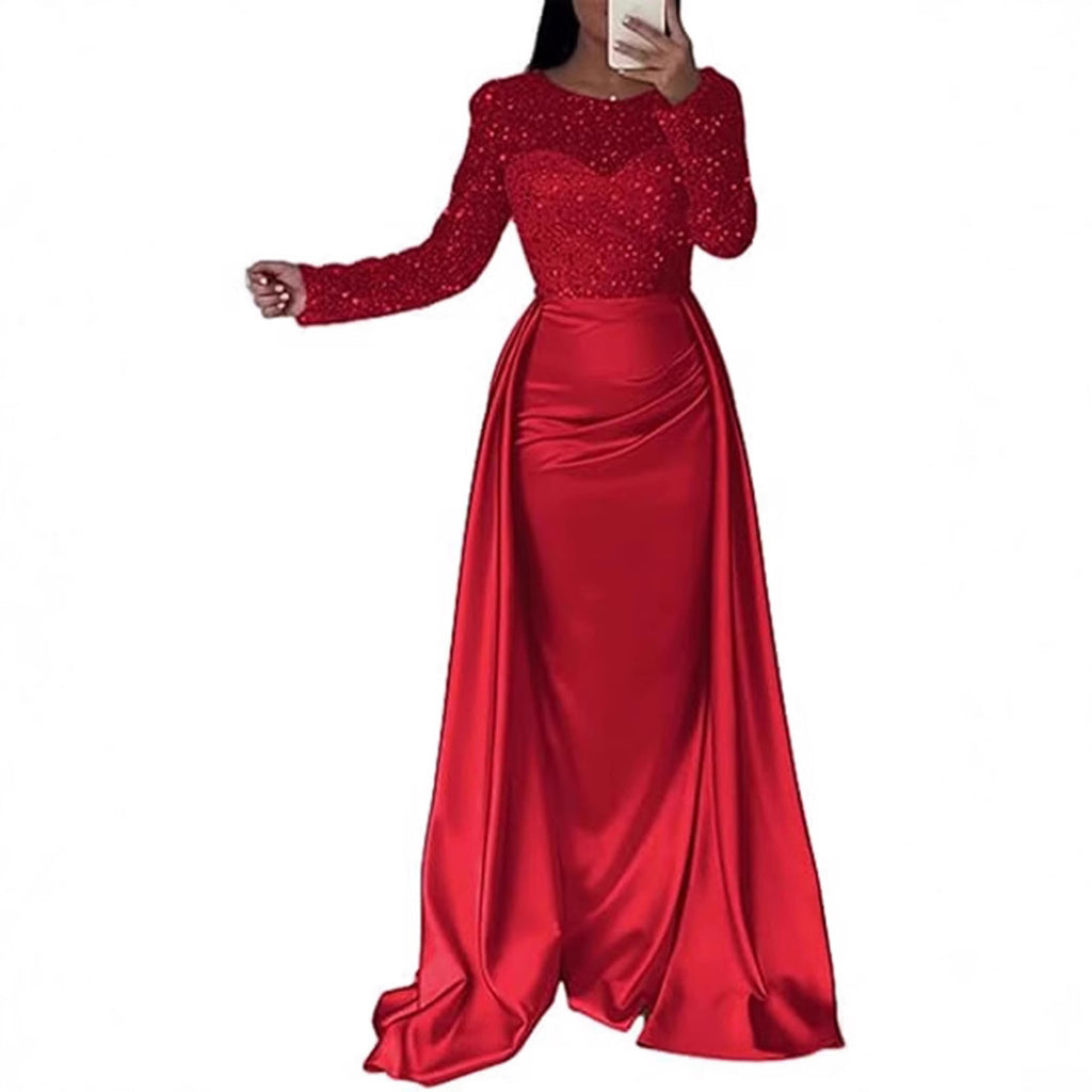 Elegant Long-Sleeve Sequined Evening Gown for Women