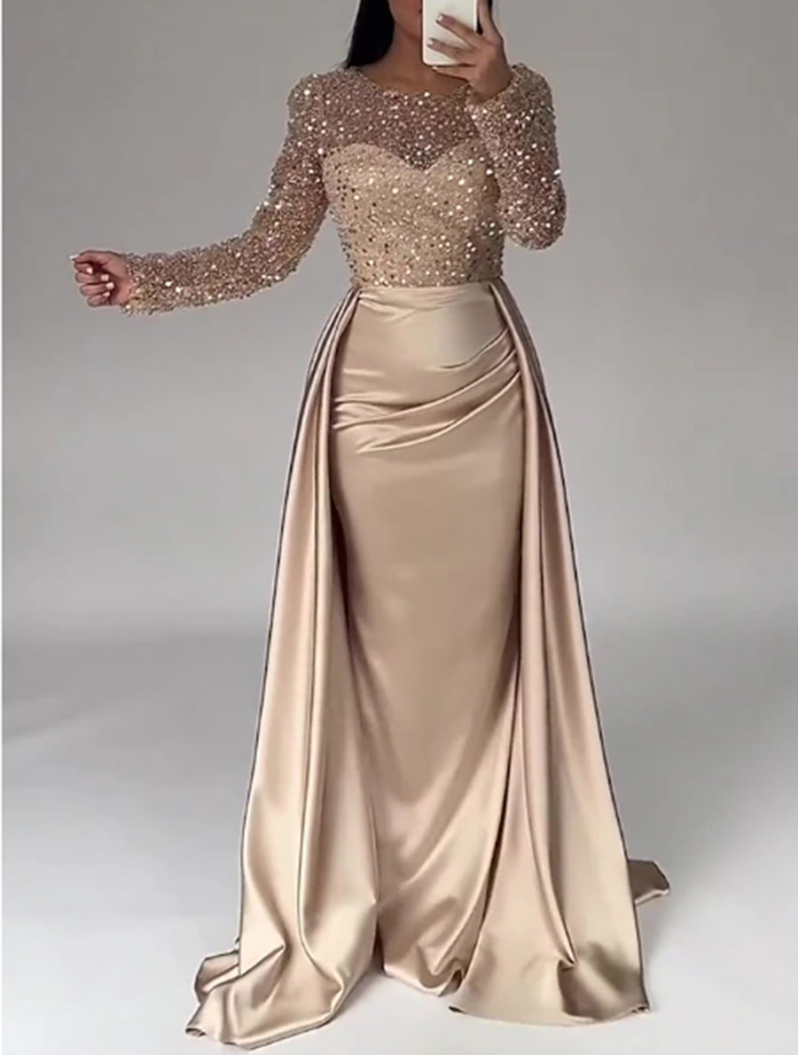 Elegant Long-Sleeve Sequined Evening Gown for Women