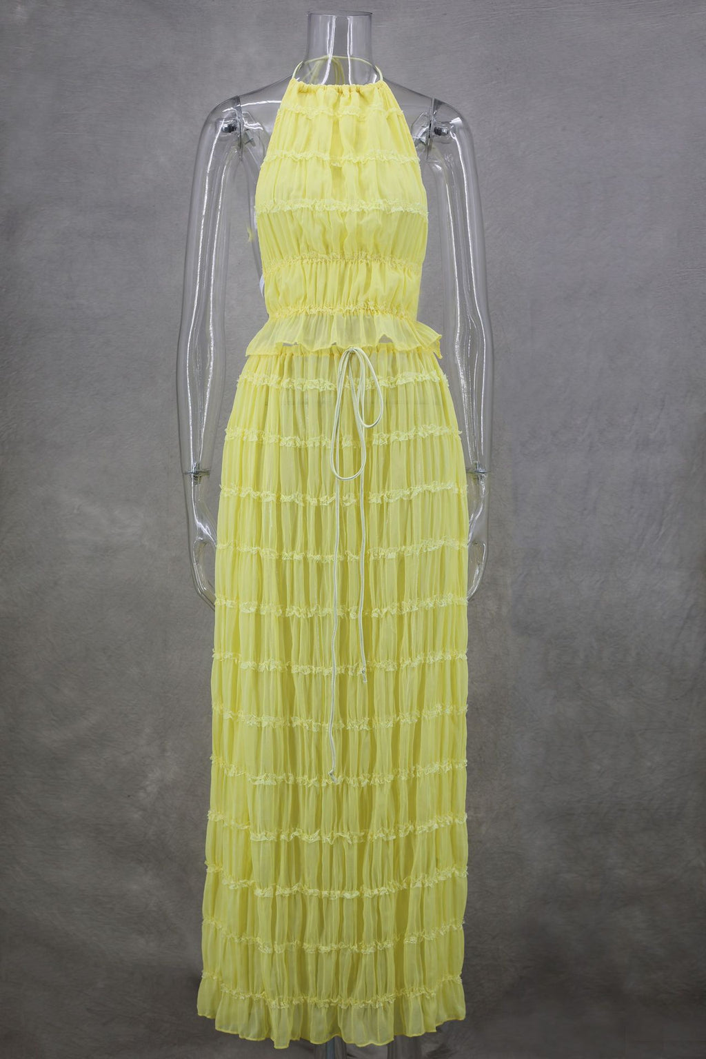 Chic Women’s Two-Piece Set - High-Neck Ruffled Crop Top